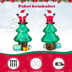 210 cm hoher Weihnachtsbaum mit Weihnachtsmann Aufblasbarer X-mas-Baum mitLED-Lichtern