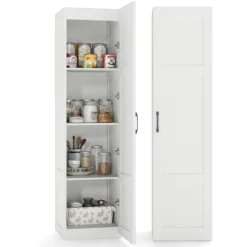 150 cm hohes Aufbewahrungsschrank freistehendes 4-stufiges Bodenschrank mit Tür Schwarz/Natur/Weiß