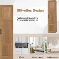 150 cm hohes Aufbewahrungsschrank freistehendes 4-stufiges Bodenschrank mit Tür Schwarz/Natur/Weiß
