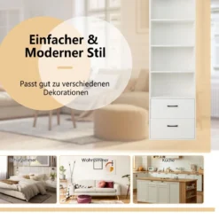 188 cm Hohes Bücherregal 6-Stöckiges Modernes Ablageregal Weiß