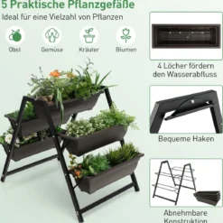79 cm hohes Hochbeet 3-stöckiges vertikales Pflanzgefäß mit Drainagelöchern & robustem Metallrahmen