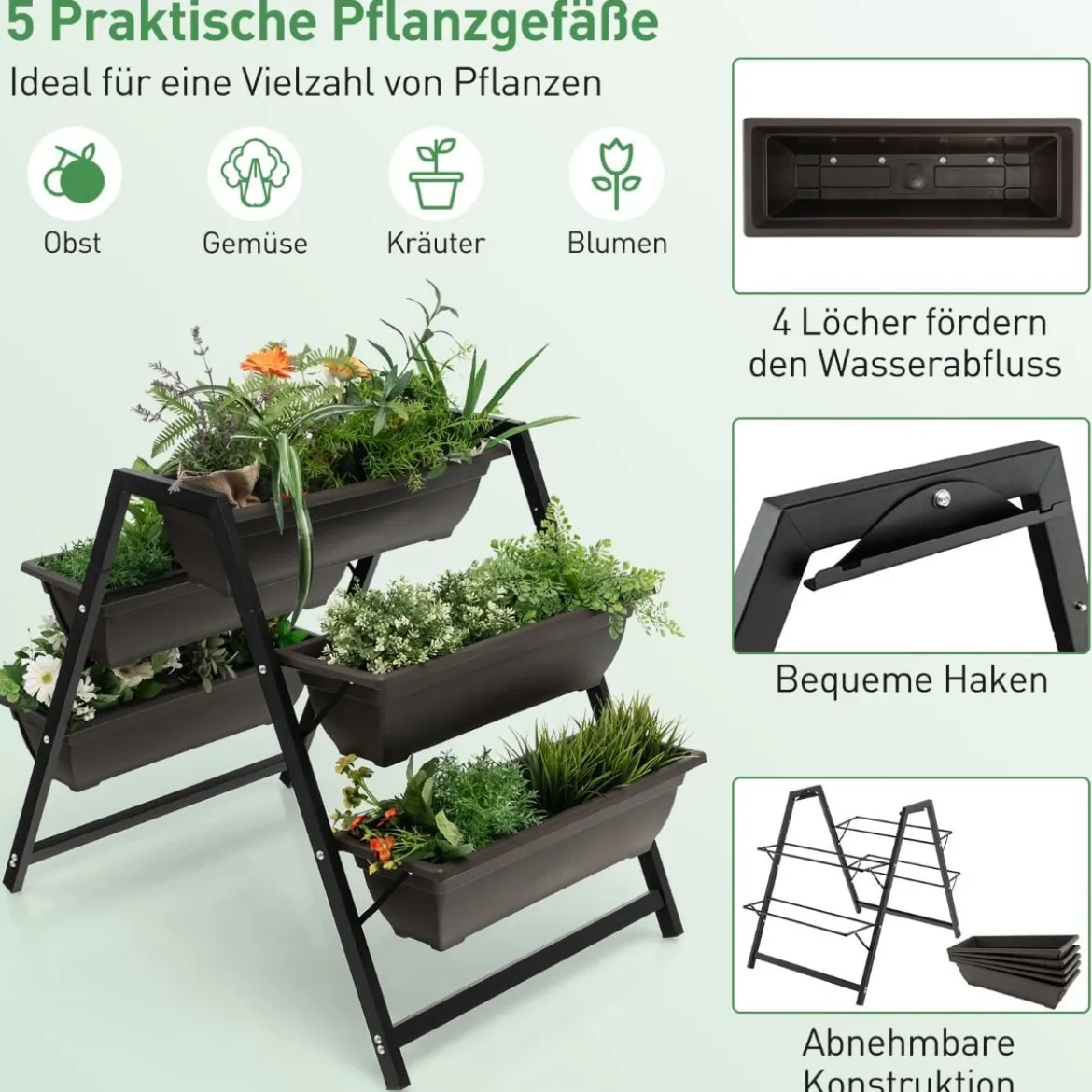 79 cm hohes Hochbeet 3-stöckiges vertikales Pflanzgefäß mit Drainagelöchern & robustem Metallrahmen