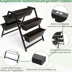 79 cm hohes Hochbeet 3-stöckiges vertikales Pflanzgefäß mit Drainagelöchern & robustem Metallrahmen