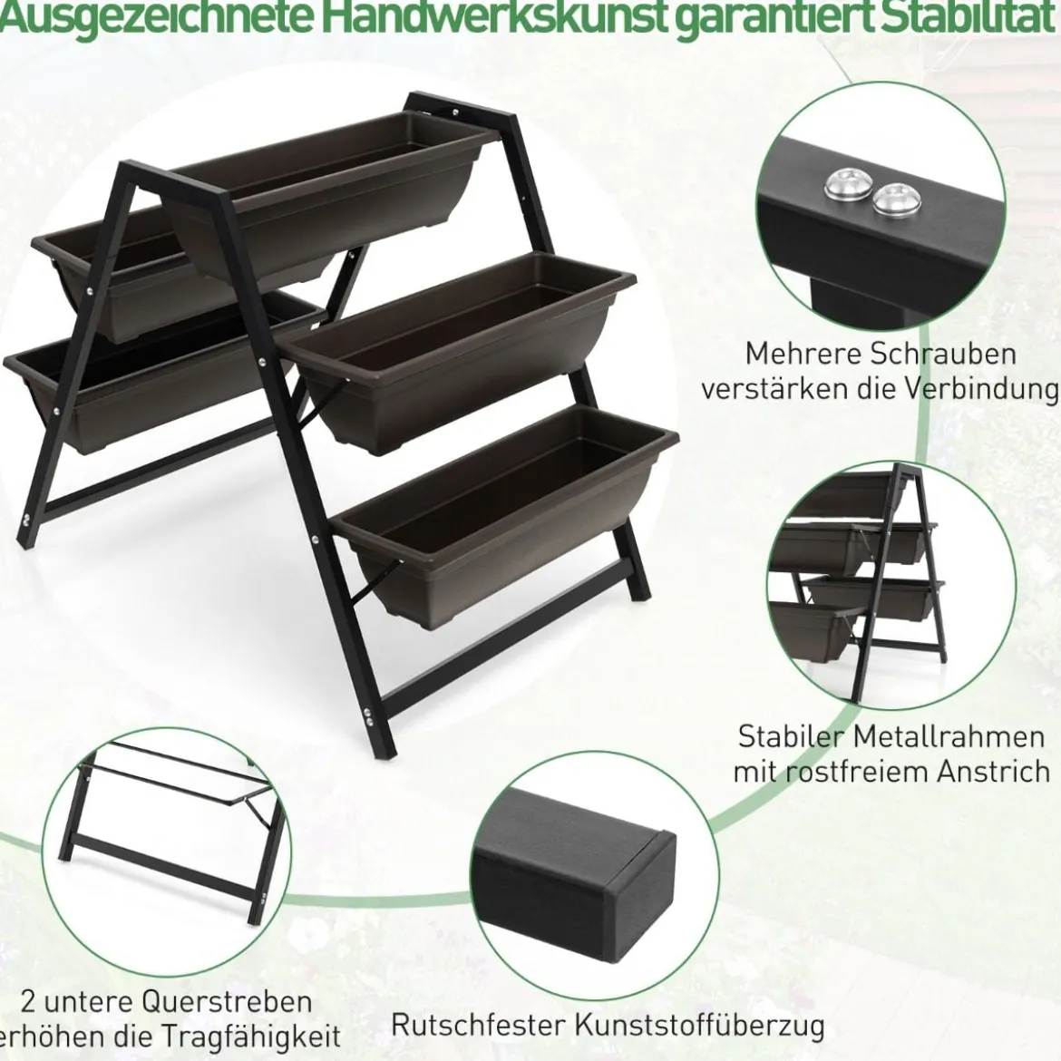 79 cm hohes Hochbeet 3-stöckiges vertikales Pflanzgefäß mit Drainagelöchern & robustem Metallrahmen