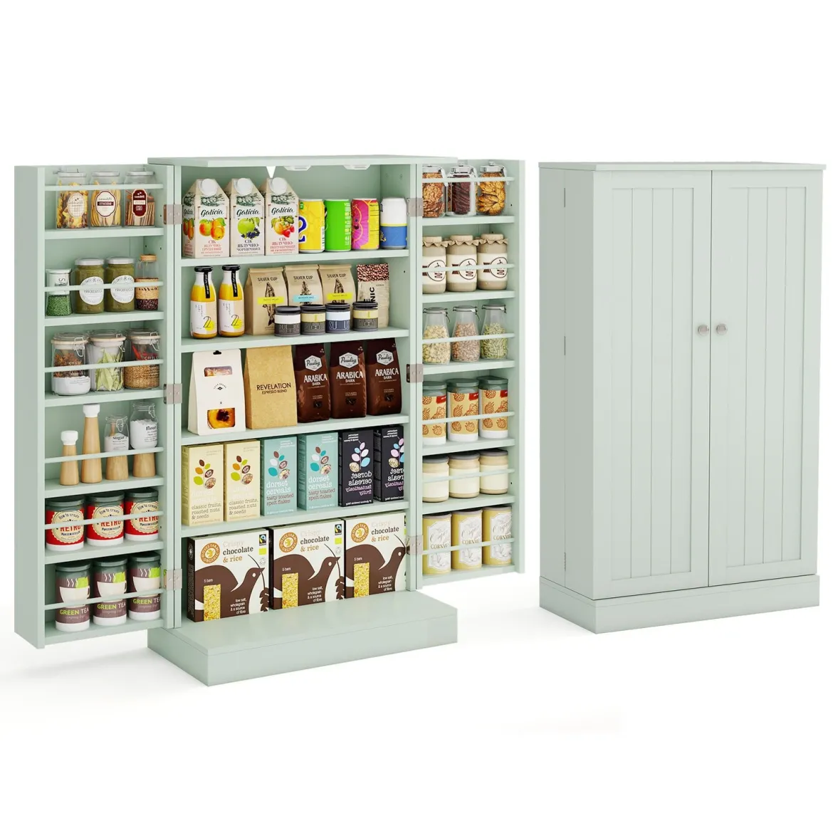 104 cm hohes Vorratsschrank Küchenschrank mit Türen & verstellbaren Regalen freistehendes Buffet-Sideboard Grün