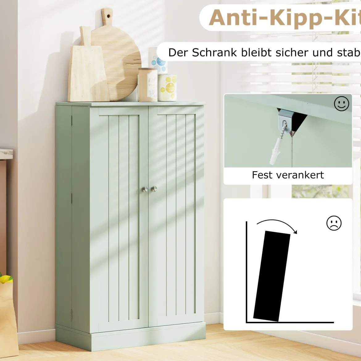 104 cm hohes Vorratsschrank Küchenschrank mit Türen & verstellbaren Regalen freistehendes Buffet-Sideboard Grün