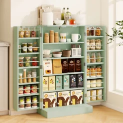 104 cm hohes Vorratsschrank Küchenschrank mit Türen & verstellbaren Regalen freistehendes Buffet-Sideboard Grün