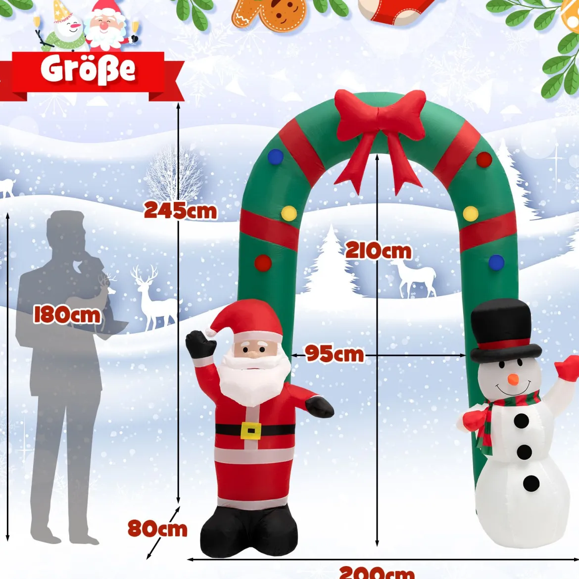 245 cm Hohe Weihnachts-Aufblasbare Torbogen mit Weihnachtsmann & Schneemann Dekoration