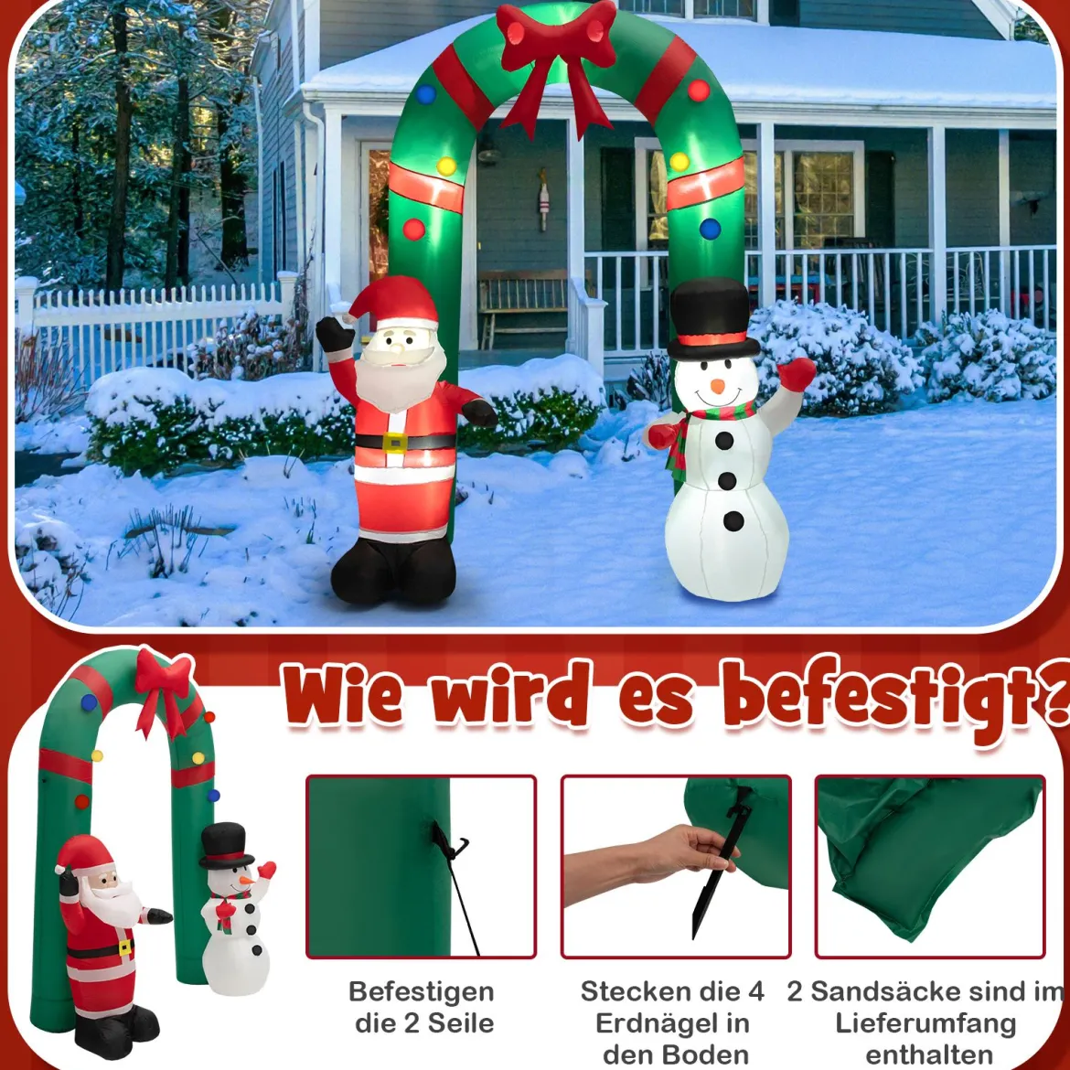 245 cm Hohe Weihnachts-Aufblasbare Torbogen mit Weihnachtsmann & Schneemann Dekoration