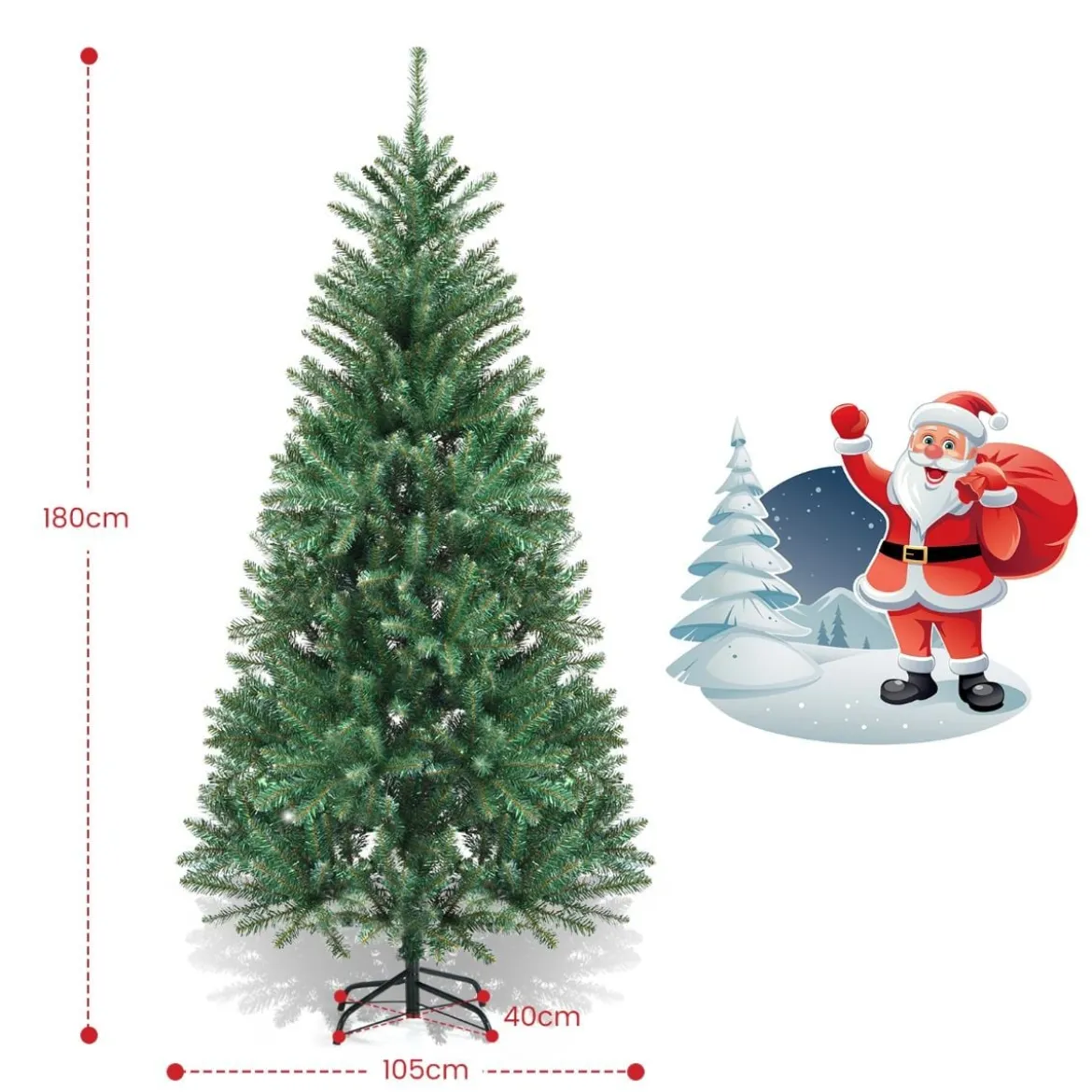 180 cm Hohe Weihnachtsfichte Feiertags-Weihnachtsbaum mit Metallständer Bunt