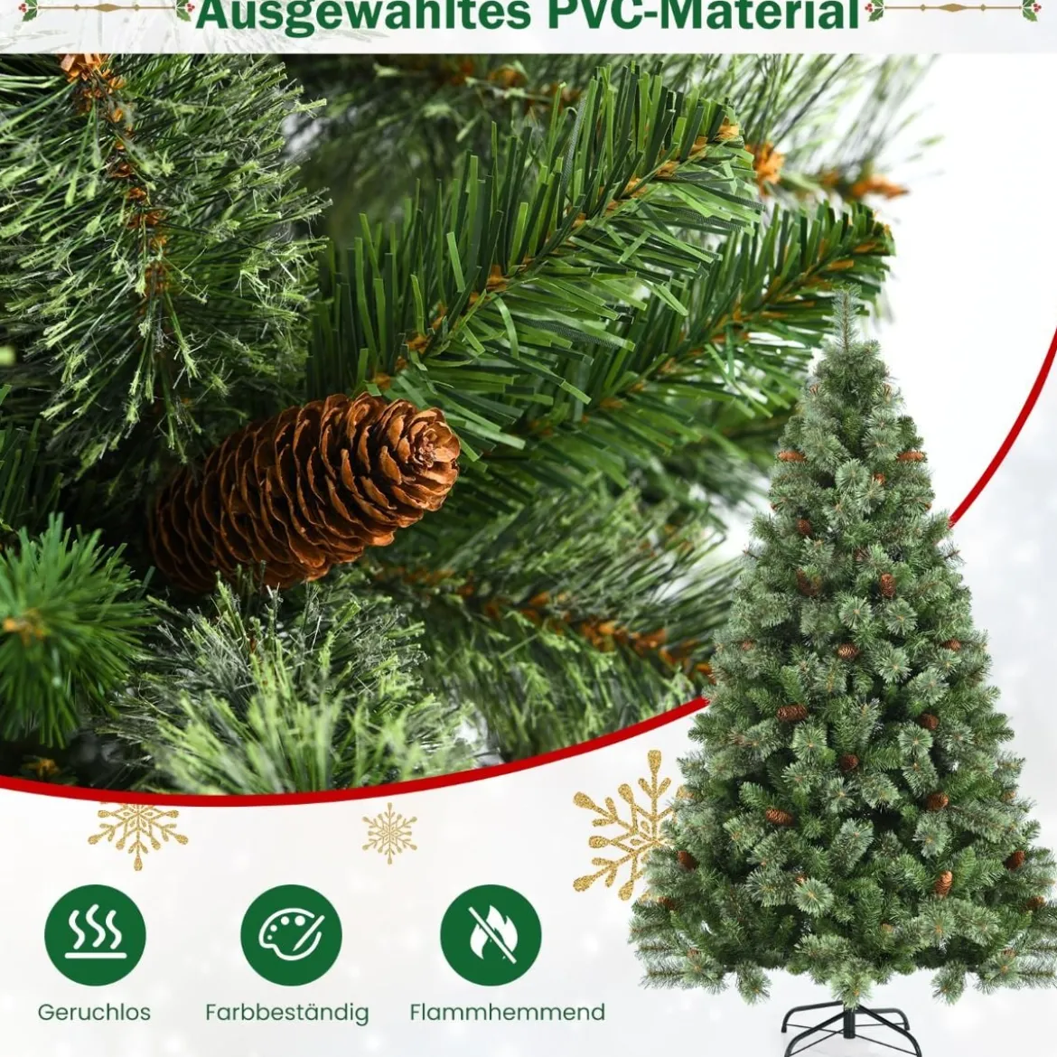 180 cm hohe Weihnachtstanne mit Kiefernzapfen künstlicher Weihnachtsbaum für Zuhause Grün