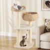 104 cm Holz Katzenbaum mit Sitzstange & Korb & Sisalpfählen Kratzbaum Kletterbaum Beige