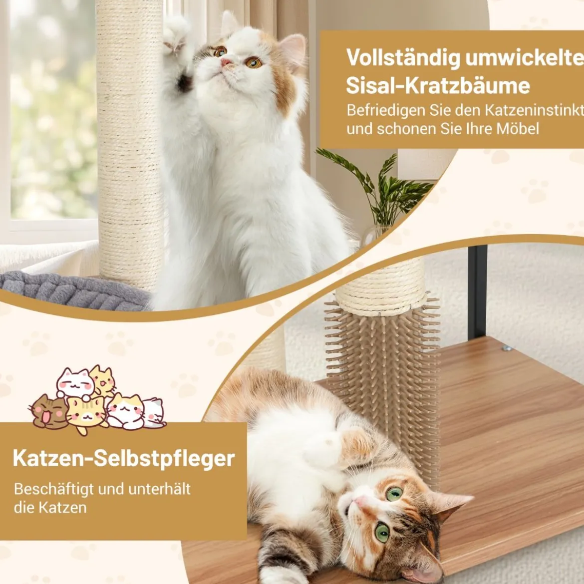 160 cm Holz Kratzbaum mit Höhle & Hängematte & Kratzpfosten 5 Stufiger Katzenkratzbaum