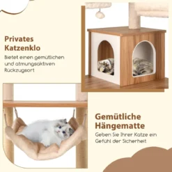 168cm Holz Kratzbaum mit Höhle & Leiter & Matten & Bällen & Hängematte Katzenkratzbaum