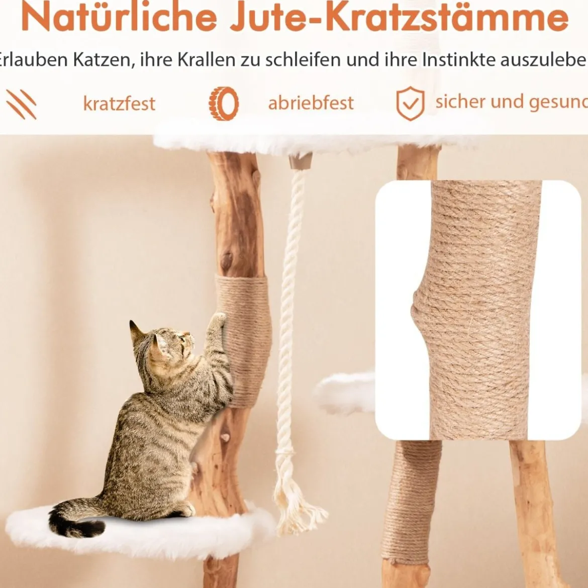 168 cm Holz Kratzbaum mit Plattformen & Höhle & Kratzsäulen & Sisalseil Katzenbaum