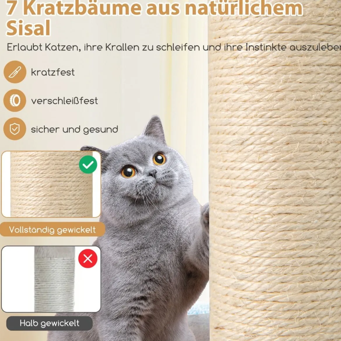 151cm Holz Kratzbaum mit 2-stöckigem Katzenhöhle & Hängematte Katzenbaum