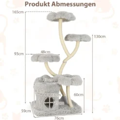 165cm Holz Kratzbaum mit 4 Warmen Liegeflächen & Katzenhöhle & Sisalstämmen Katzenbaum