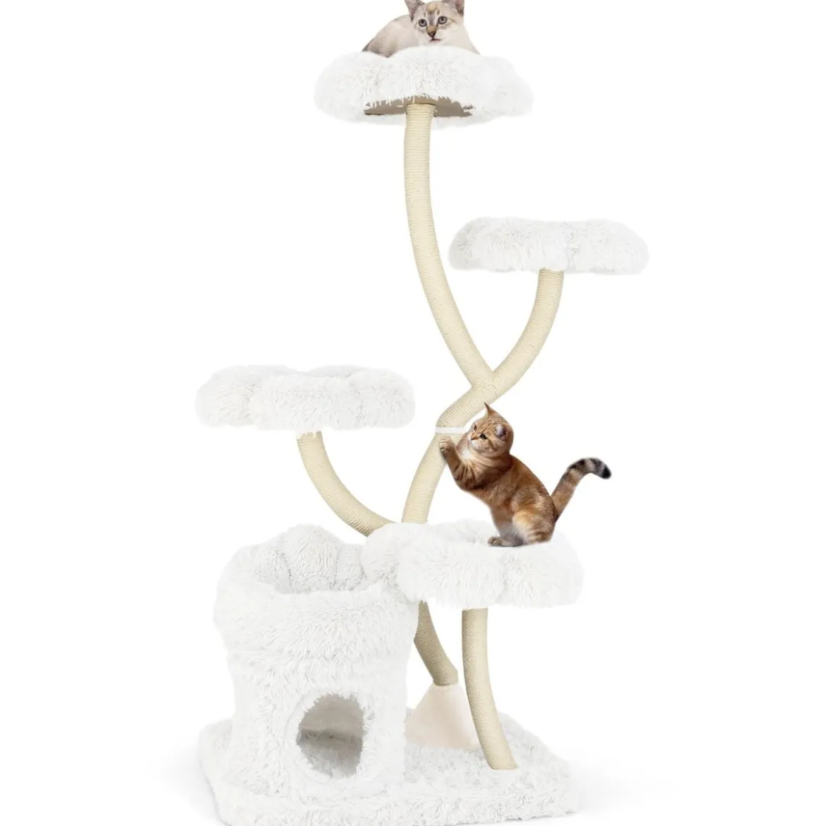 165cm Holz Kratzbaum mit 4 Warmen Liegeflächen & Katzenhöhle & Sisalstämmen Katzenbaum