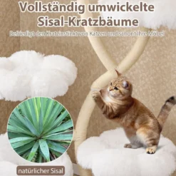165cm Holz Kratzbaum mit 4 Warmen Liegeflächen & Katzenhöhle & Sisalstämmen Katzenbaum