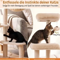149 cm Indoor Kratzbaum mit Kippsicherung & 4 Sisal-Kratzsäulen für Kleine und Mittelgroße Katzen