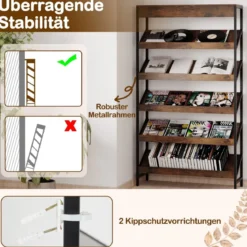 161 cm Industrielles Bücherregal mit Metallrahmen Freistehendes Lagerregal Anzeige Standregal Braun