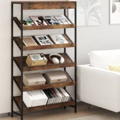 161 cm Industrielles Bücherregal mit Metallrahmen Freistehendes Lagerregal Anzeige Standregal Braun