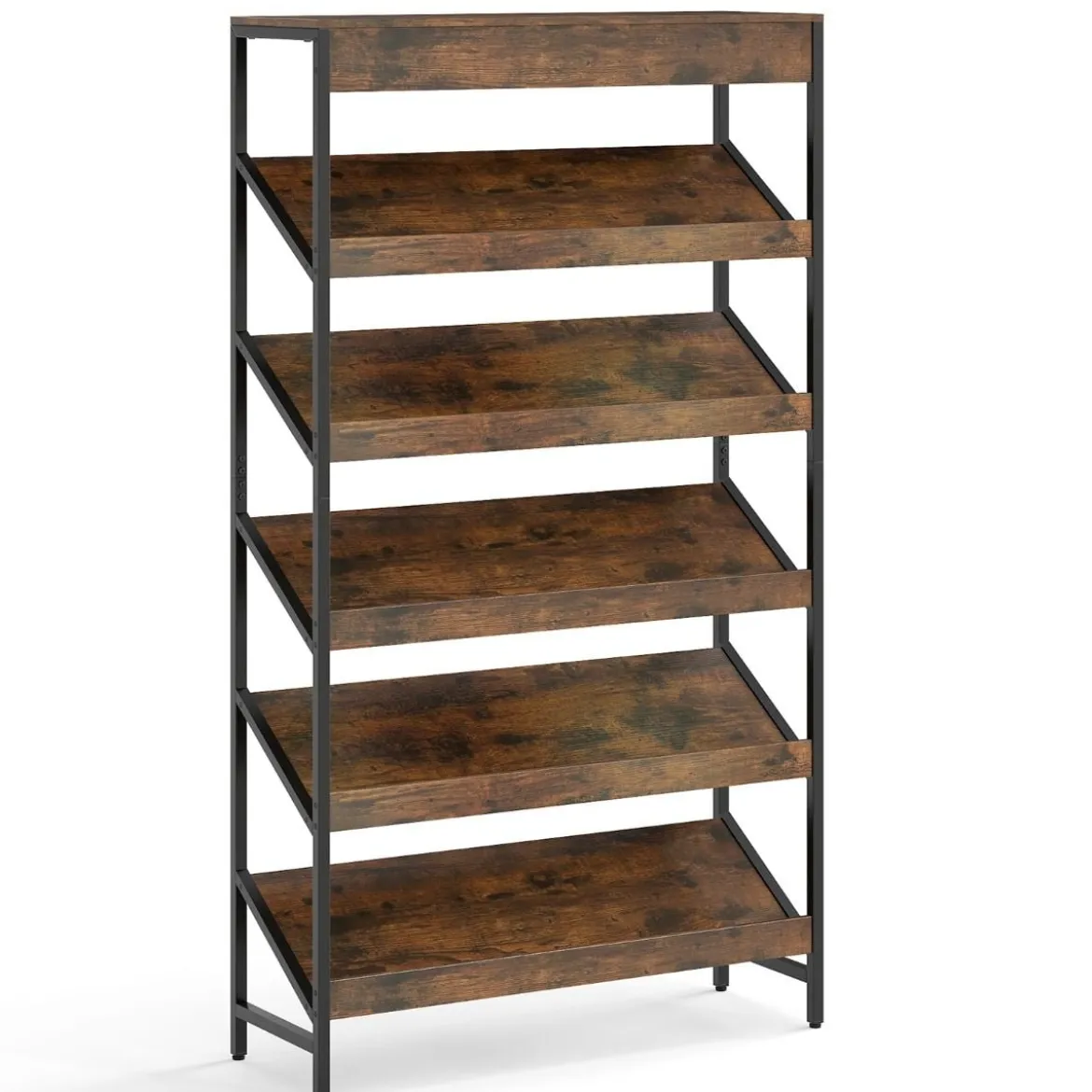 161 cm Industrielles Bücherregal mit Metallrahmen Freistehendes Lagerregal Anzeige Standregal Braun