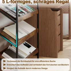 161 cm Industrielles Bücherregal mit Metallrahmen Freistehendes Lagerregal Anzeige Standregal Braun