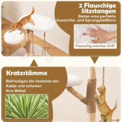 123cm Katzenbaum mit Hängekorb & Kletterturm & Echten Holzästen Kratzbaum Katzenaktivitätsbaum