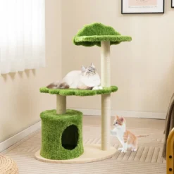 97 cm Katzenbaum mit Komplett Umwickelten Sisal-Kratzpfosten & Gepolstertem Top-Perch