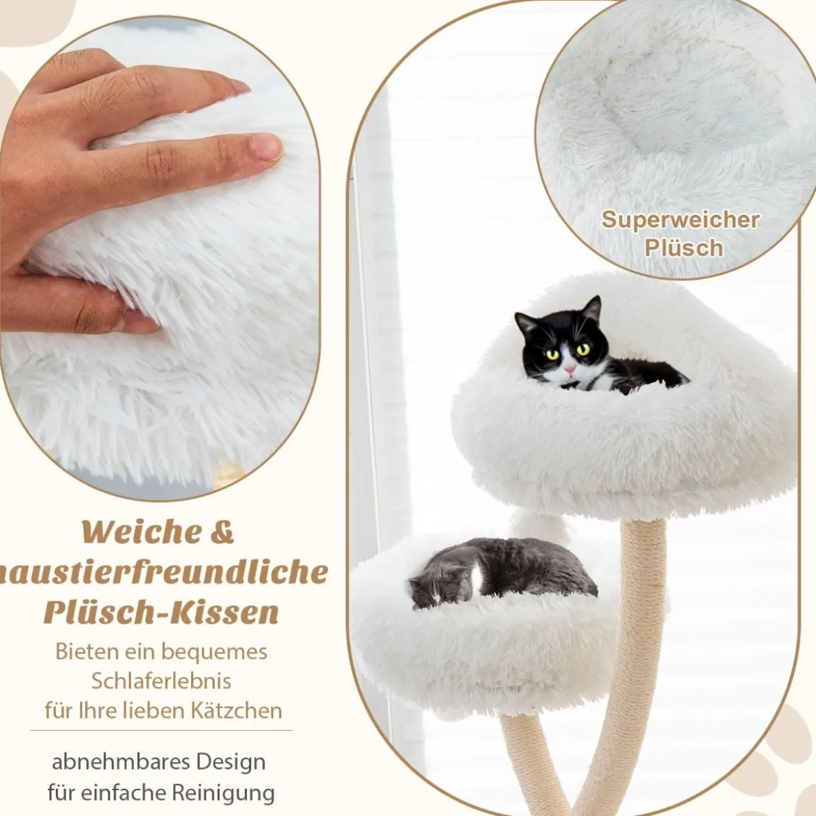 178 cm Katzenbaum mit Sisal-Kratzsäulen & 3 Warmen Liegeflächen & Plüschbälle