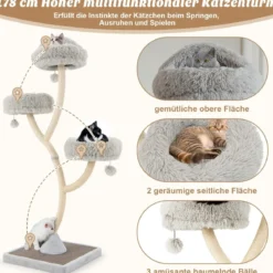 178 cm Katzenbaum mit Sisal-Kratzsäulen & 3 Warmen Liegeflächen & Plüschbälle