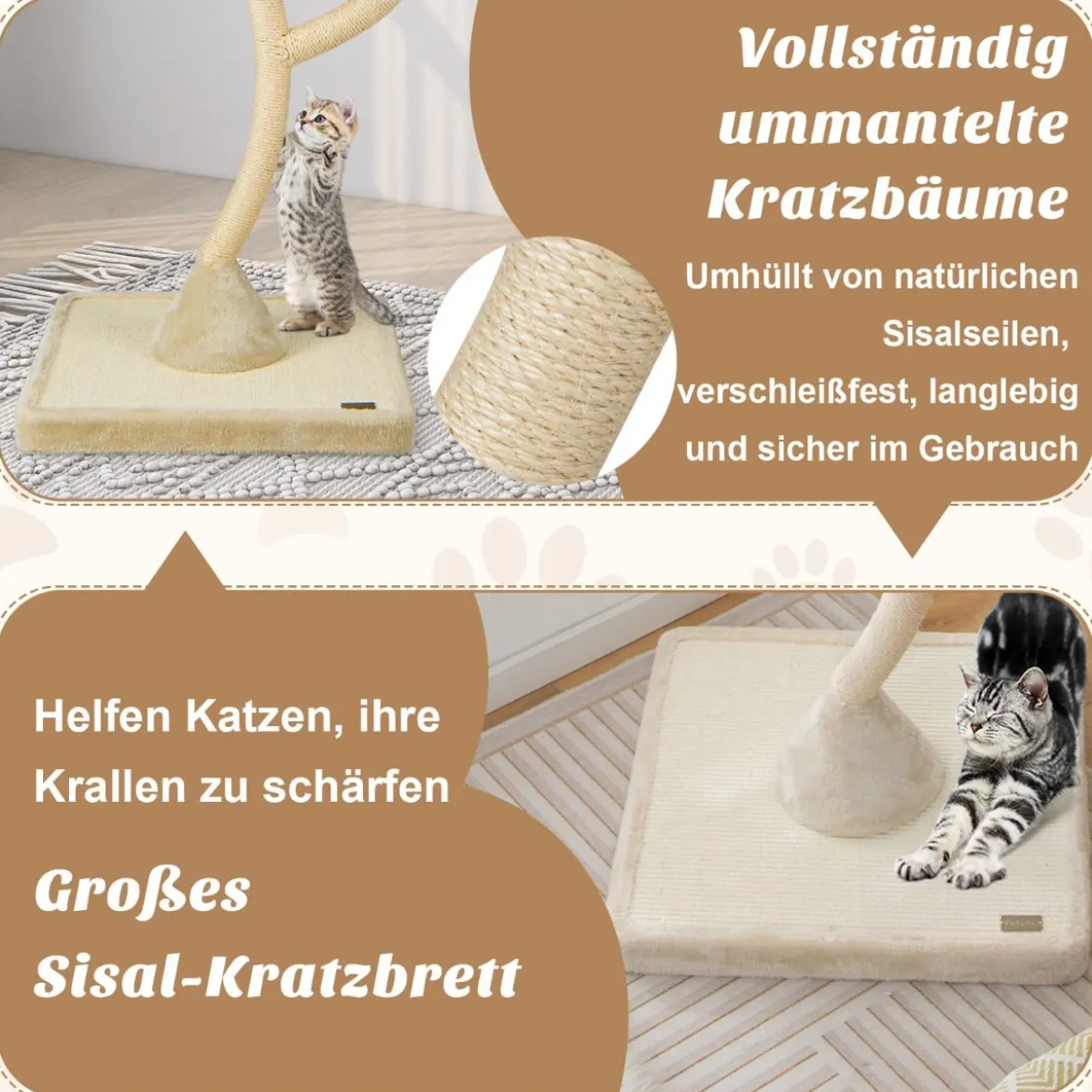 178 cm Katzenbaum mit Sisal-Kratzsäulen & 3 Warmen Liegeflächen & Plüschbälle
