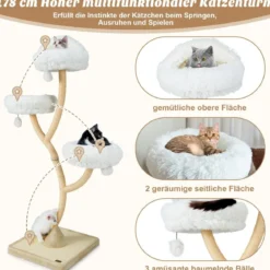 178 cm Katzenbaum mit Sisal-Kratzsäulen & 3 Warmen Liegeflächen & Plüschbälle
