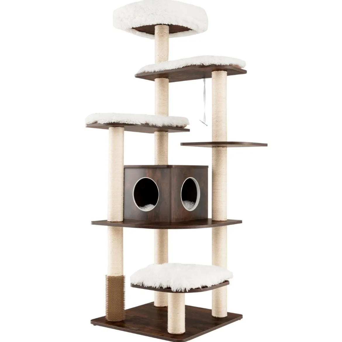 175cm Katzenbaum 6-stufiger Katzenkratzbaum Holz Kratzbaum Spielhaus mit Höhle & Matten