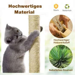 135cm Katzenbaum 4-stufiger Katzenkratzbaum Holz Kratzbaum Spielhaus mit Höhle und 4 Matten Katzenmöbel