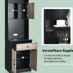 180 cm Küchenschrank aus Holz mit Schublade & Verstellbare Einlegeböden Sideboard Schwarz