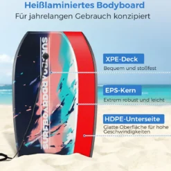104 cm Kinder Bodyboard mit EPS-Kern & XPE-Deck & HDPE-Unterseite & Handgelenkschlaufe Bunt