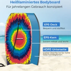 104 cm Kinder Bodyboard mit EPS-Kern & XPE-Deck & HDPE-Unterseite & Handgelenkschlaufe Explosionsmuster