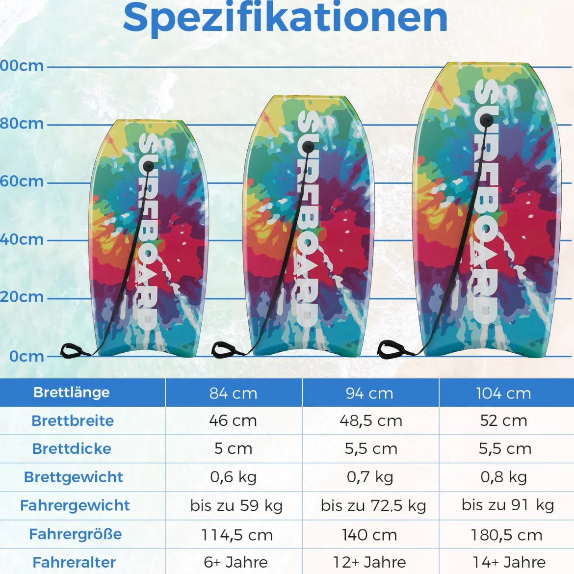 104 cm Kinder Bodyboard mit EPS-Kern & XPE-Deck & HDPE-Unterseite & Handgelenkschlaufe Surfboard