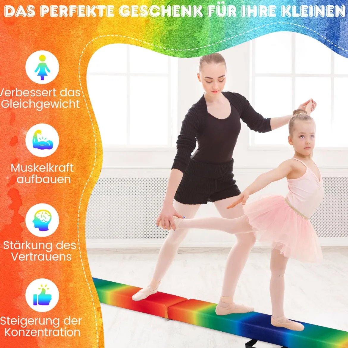 240 cm Kinder Schwebebalken klappbare Balancierbalken Gymnastikbalken mit Tragegriff Bunt