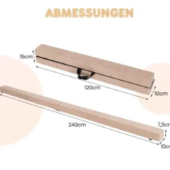 240 cm Kinder Schwebebalken klappbare Balancierbalken Gymnastikbalken mit Tragegriff Braun