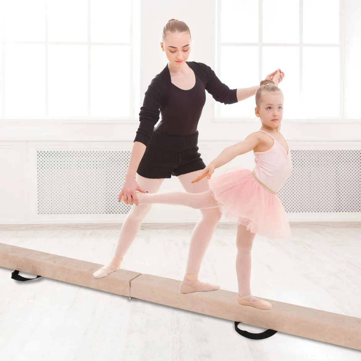 240 cm Kinder Schwebebalken klappbare Balancierbalken Gymnastikbalken mit Tragegriff Braun