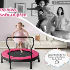Ø102 cm Kinder Trampolin Fitness-Trampolin Indoor mit abnehmbarer Haltegriff Minitrampolin bis 100 kg belastbar Rosa