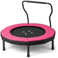 Ø102 cm Kinder Trampolin Fitness-Trampolin Indoor mit abnehmbarer Haltegriff Minitrampolin bis 100 kg belastbar Rosa