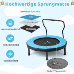 Ø102 cm Kinder Trampolin mit Abnehmbarer Haltegriff Minitrampolin bis 100 kg Belastbar Blau