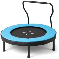 Ø102 cm Kinder Trampolin mit Abnehmbarer Haltegriff Minitrampolin bis 100 kg Belastbar Blau