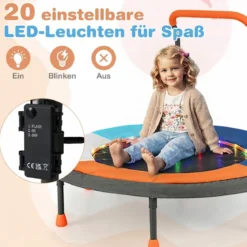 Ø90 cm Kindertrampolin mit LED Beleuchtung & Griff & Tragetasche Mini Trampolin Dunkelblau