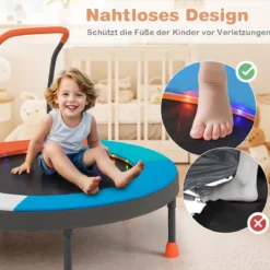 Ø90 cm Kindertrampolin mit LED Beleuchtung & Griff & Tragetasche Mini Trampolin Hellblau