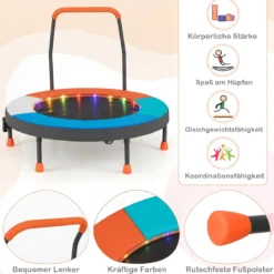 Ø90 cm Kindertrampolin mit LED Beleuchtung & Griff & Tragetasche Mini Trampolin Hellblau